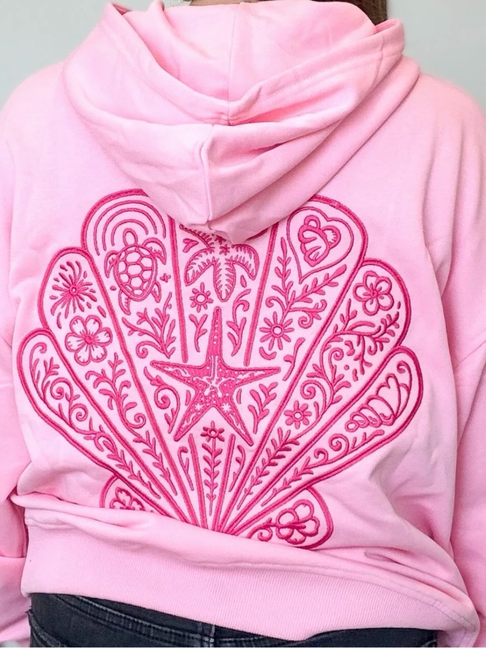 Pink Hooded Sweatshirt with Embroidered